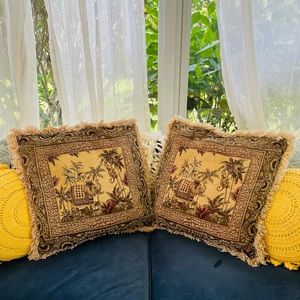 Vintage Bombay India Africa Elephant Monkey Throw Pillows Set of 2